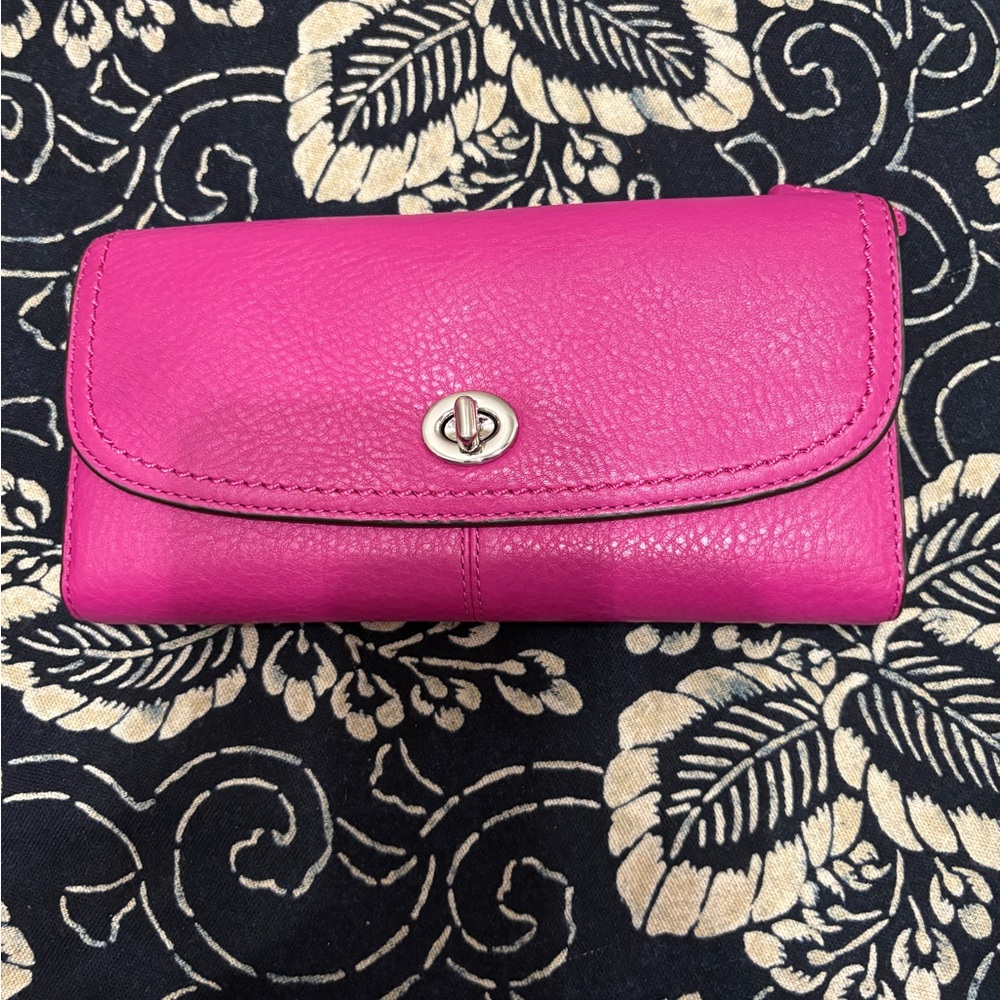 Coach Magenta Turnlock Checkbook Wallet